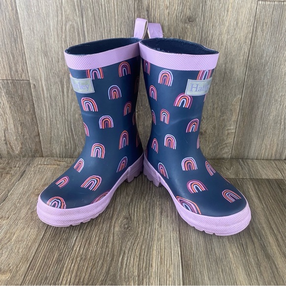 Hatley Rain Boots Girls Sz 8 Blue Purple Rainbow Waterproof Pull On Tall Toddler - Picture 3 of 8